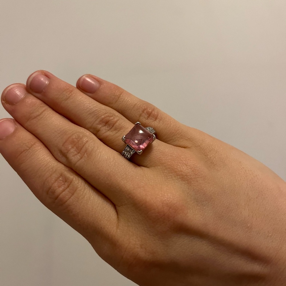 Pink Crystal and Sterling Silver Cocktail Ring